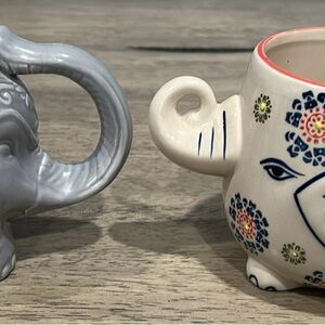 Set of 2 Elephant-Shaped Ceramic Mugs